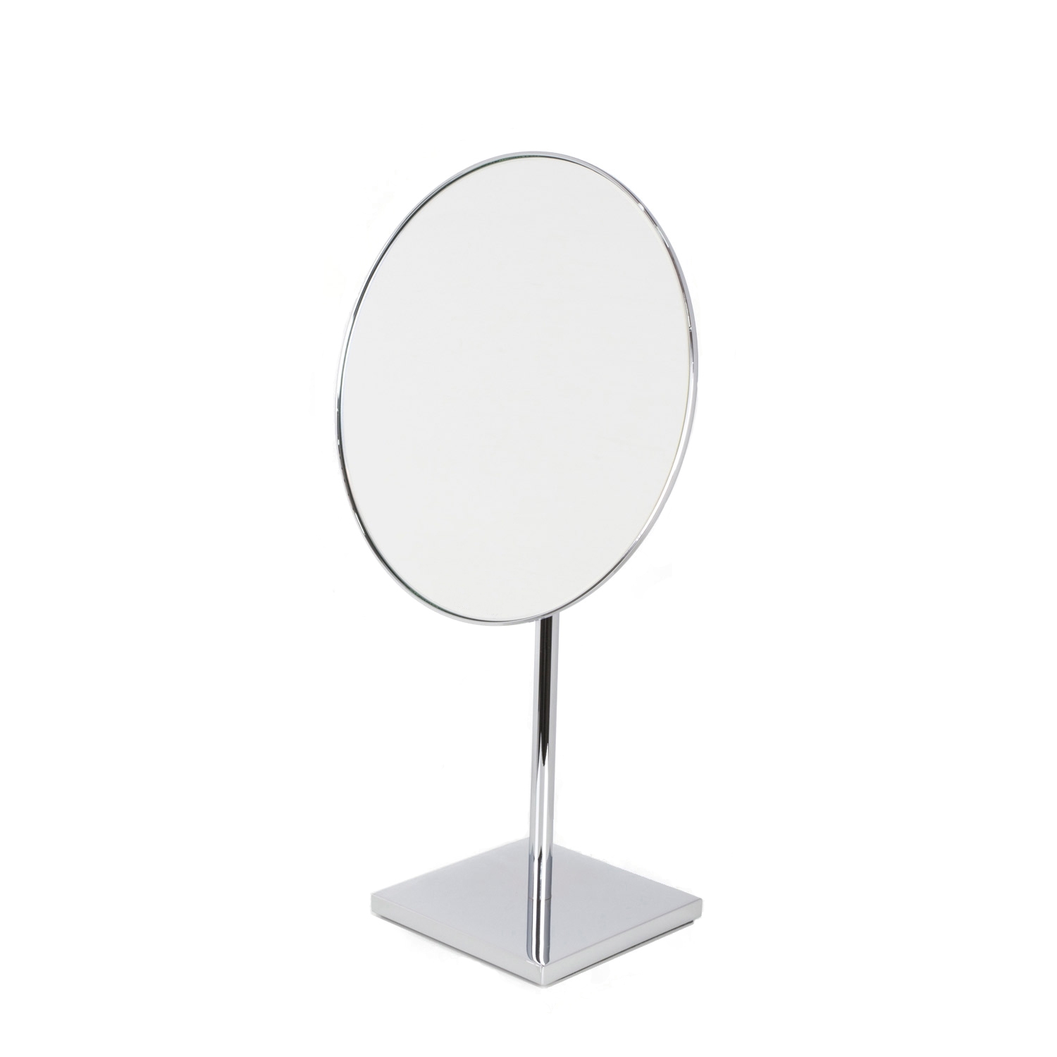 Discolo 39-1 x3 by 9.1 Dia. x 15.8 Free Standing Magnifying Mirror, in Chromed Plated Brass Structure and Frame in Chromed Plated Abs