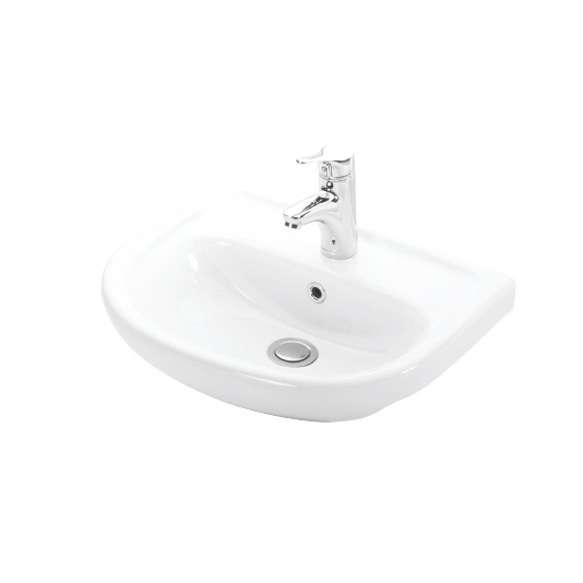 Basic 4823 by WS Bath Collections, Wall Mounted Bathroom Sink in Ceramic White, 20.1 L x 15.7 W x 6.5 H, Single Faucet Hole