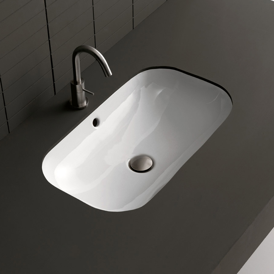 Ciotola 66U by WS Bath Collections, Undermounted Bathroom Sink, in Ceramic White, Made in Italy